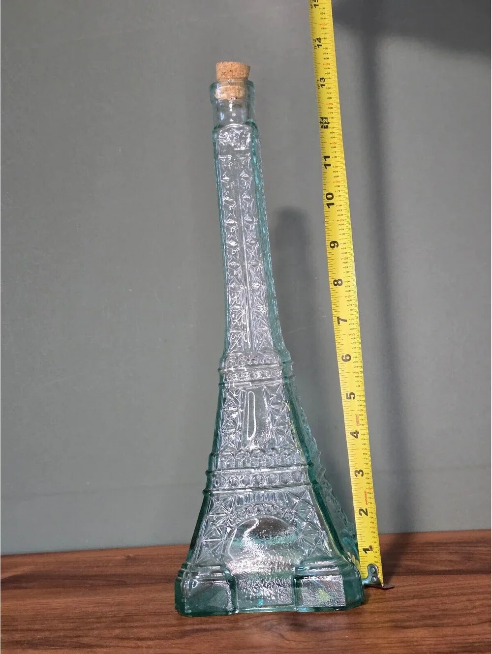 Vintage World Market Eiffel Tower Aqua Blue Glass Bottle Decanter